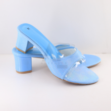 Block Heel Crocodile Strap Transparent Sandal Blue 36