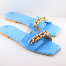 Flat Chain Strap Mule Sandal Blue 35
